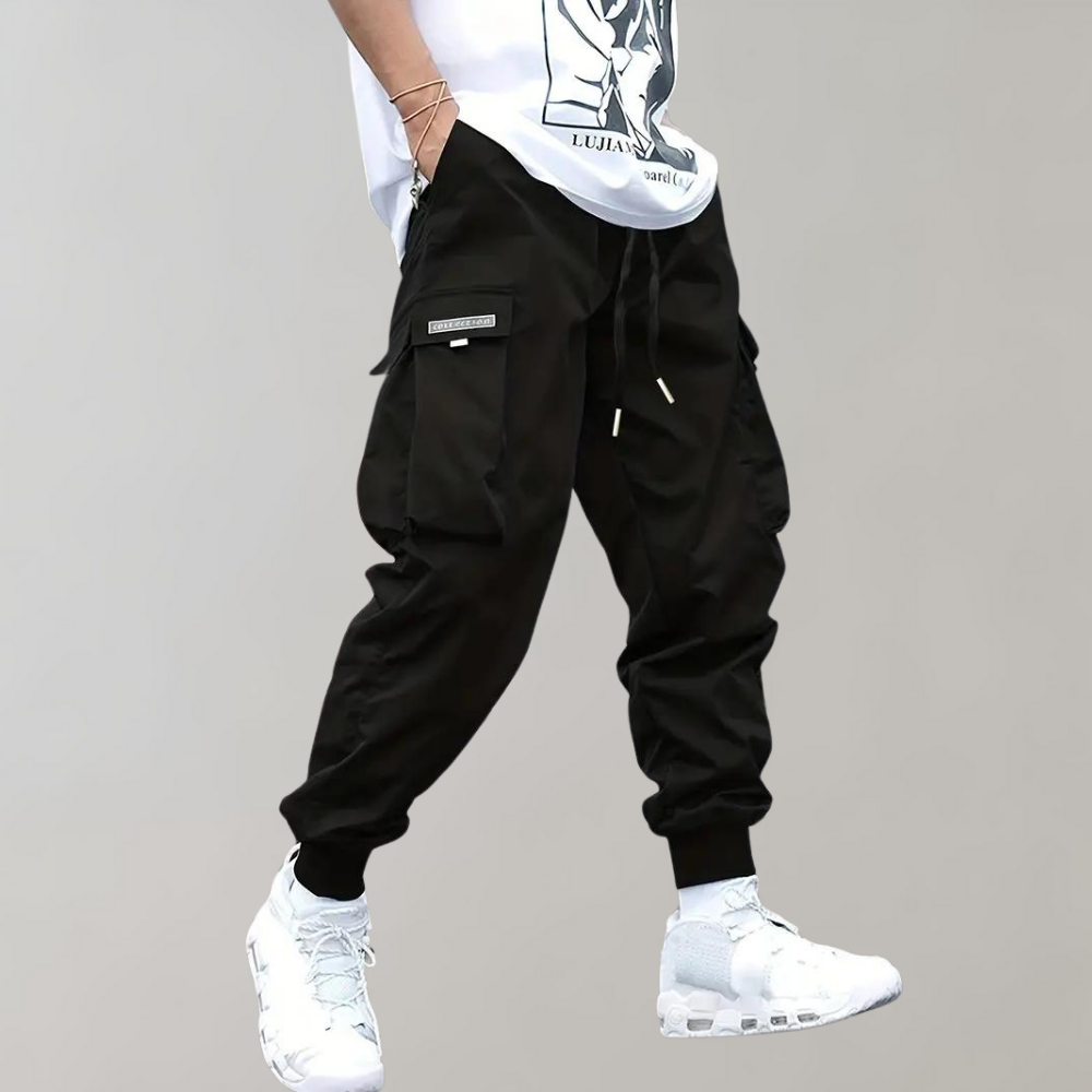Alpenfeld™ | Herren Cargo Jogginghose – Lila Streetwear-Hose mit Reißverschlusstaschen & Bündchen