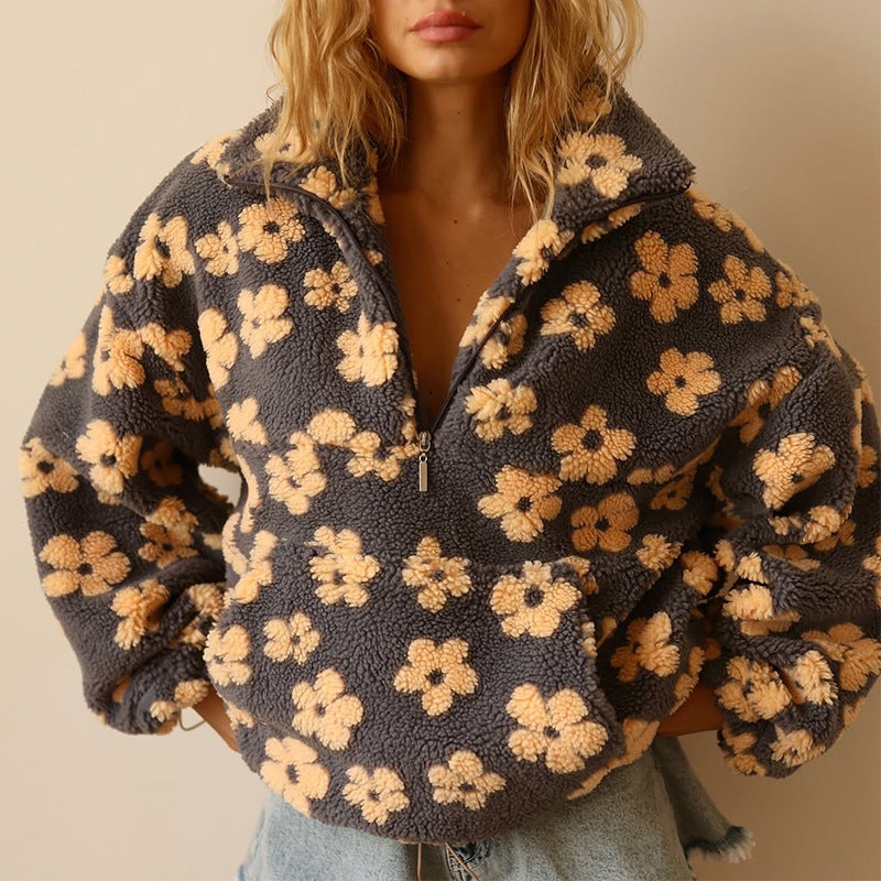 Alpenfeld | Oversize-Fleecepullover mit Blumenmuster