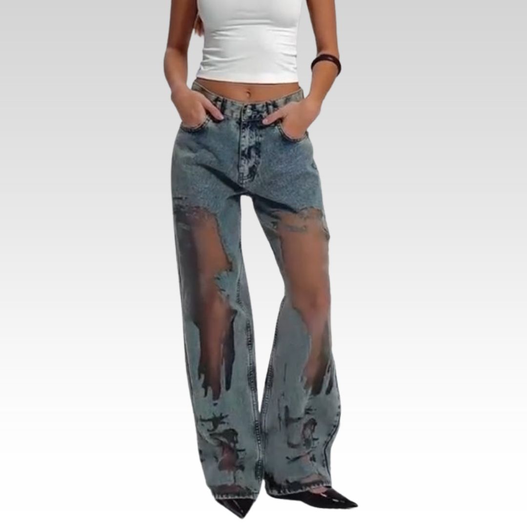 Alpenfeld | JEANS MIT VINTAGE MESH PATCHWORK PRINT