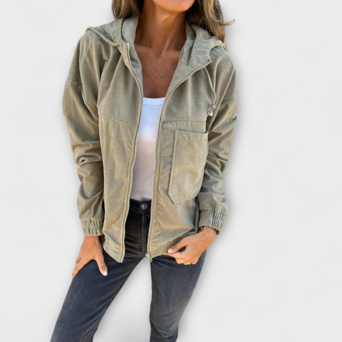Alpenfeld™ | Ella – Kapuzenjacke aus Cord mit Reißverschluss