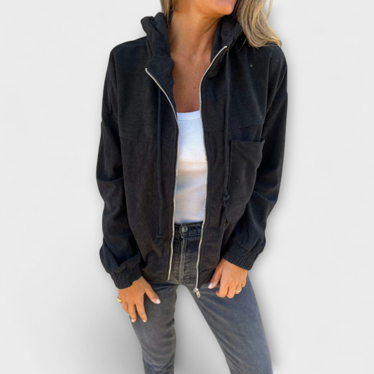 Alpenfeld™ | Ella – Kapuzenjacke aus Cord mit Reißverschluss