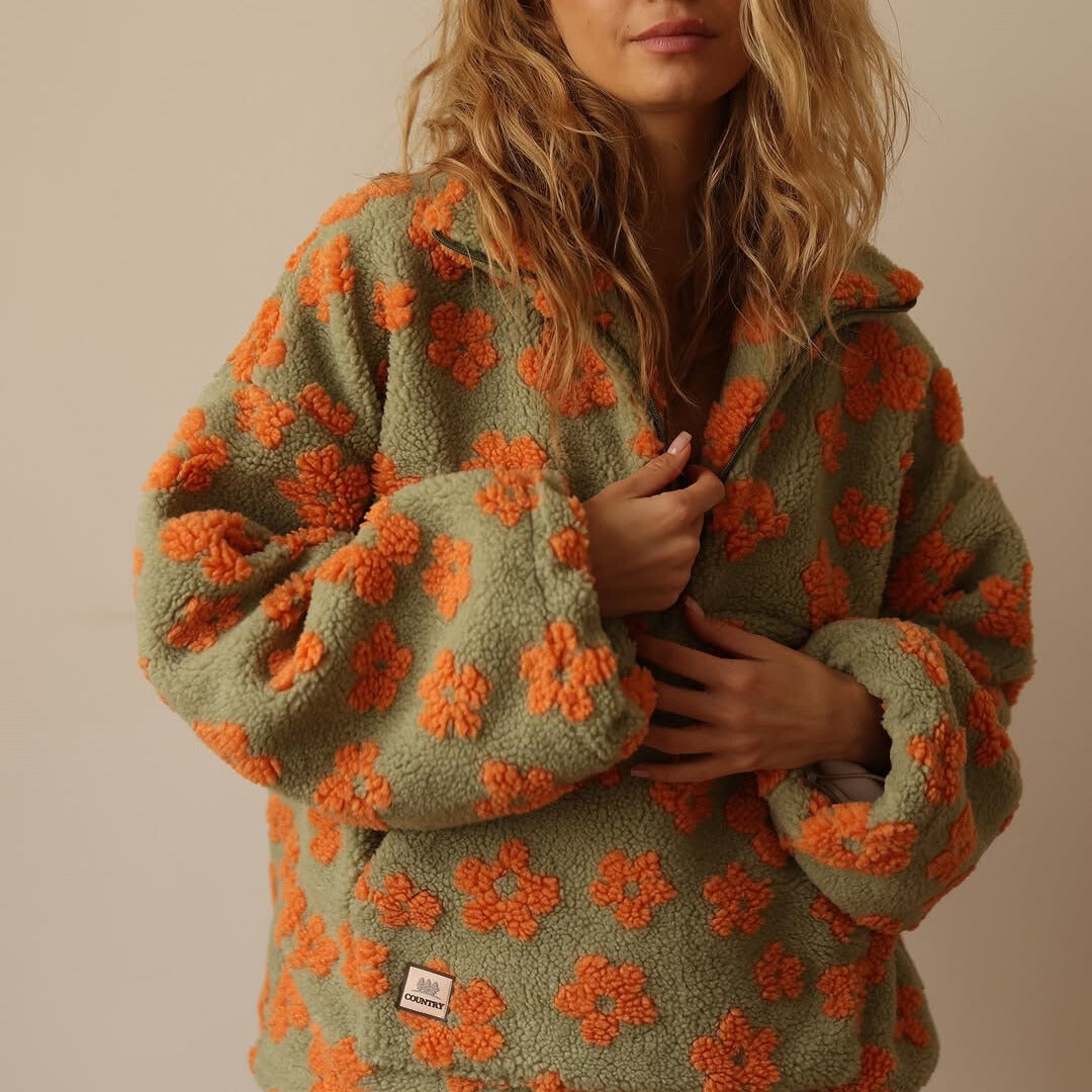Alpenfeld | Oversize-Fleecepullover mit Blumenmuster