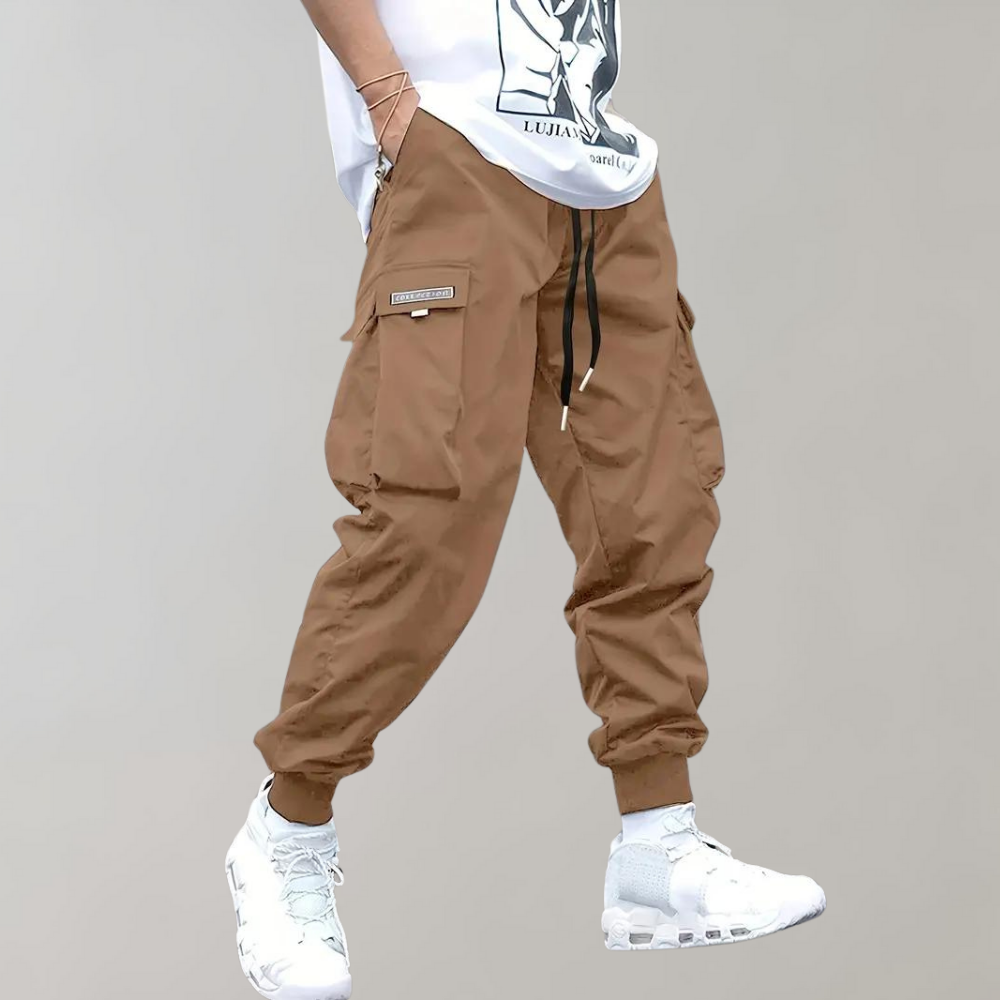 Alpenfeld™ | Herren Cargo Jogginghose – Lila Streetwear-Hose mit Reißverschlusstaschen & Bündchen