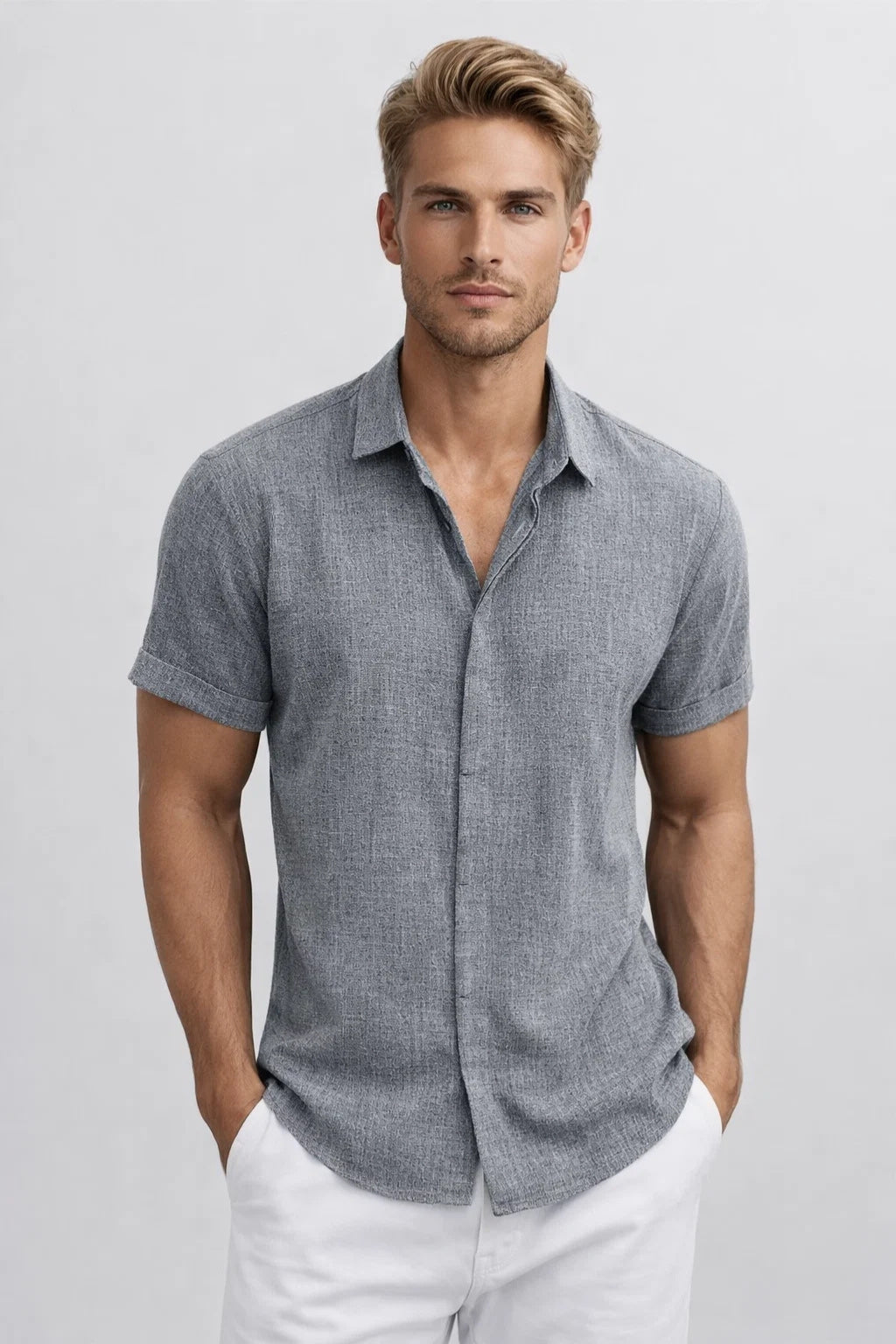 Sommerfeld | Kurzarm-Leinenhemd für Herren (1 kaufen, 1 GRATIS dazu)