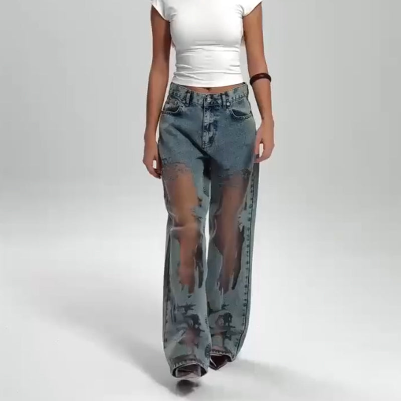 Alpenfeld | JEANS MIT VINTAGE MESH PATCHWORK PRINT