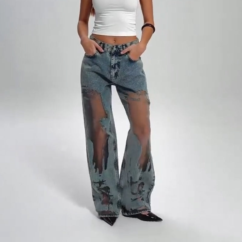 Alpenfeld | JEANS MIT VINTAGE MESH PATCHWORK PRINT