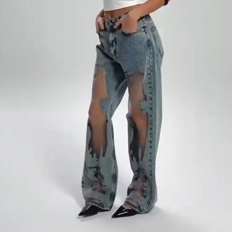 Alpenfeld | JEANS MIT VINTAGE MESH PATCHWORK PRINT